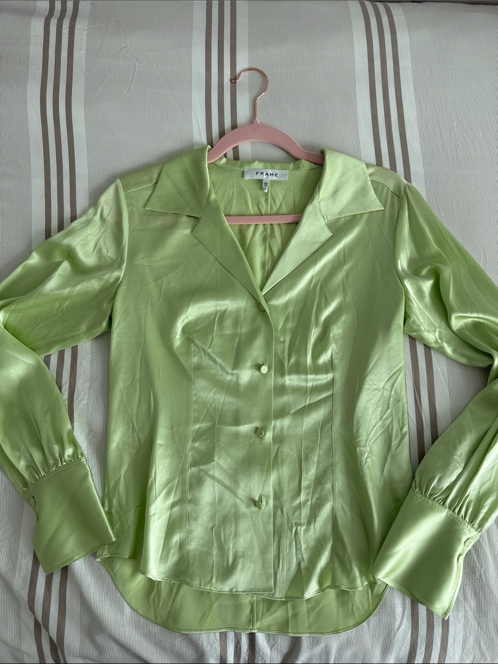 FRAME Lime Green Silk Button-Up Blouse